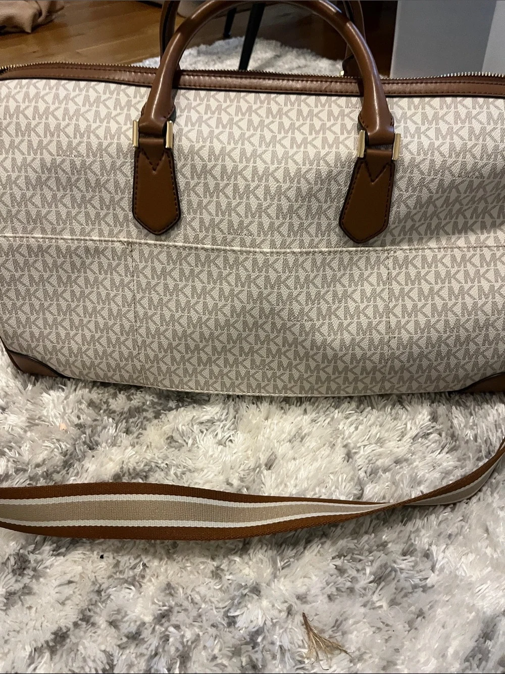Michael Kors Cream and Brown Signature Travel Duffel